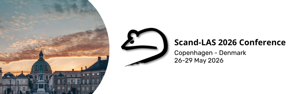 Scand-LAS 2026 poster featuring a minimalist rodent logo and a sunset view of Copenhagen's Frederik's Church